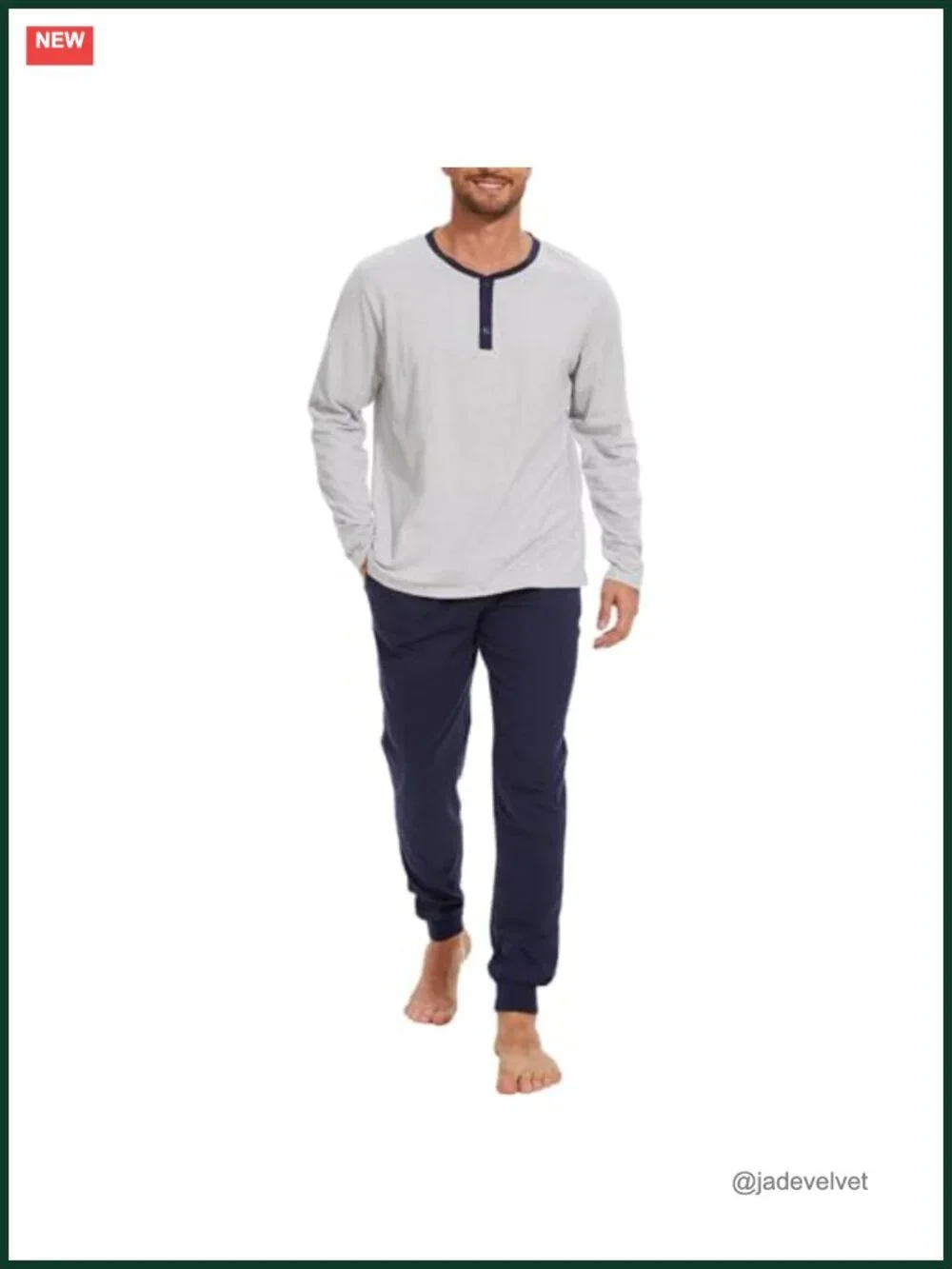 100% Cotton Men's Pajama Set with Henley Neckline 2-Piece Sleep Lounge Set